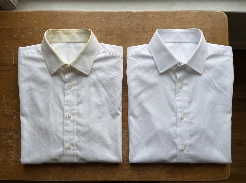 Two white shirt collars side by side