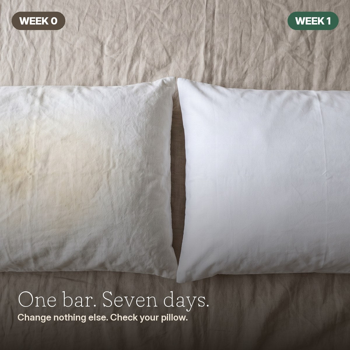 Pillowcase before and after one week of Sawumi