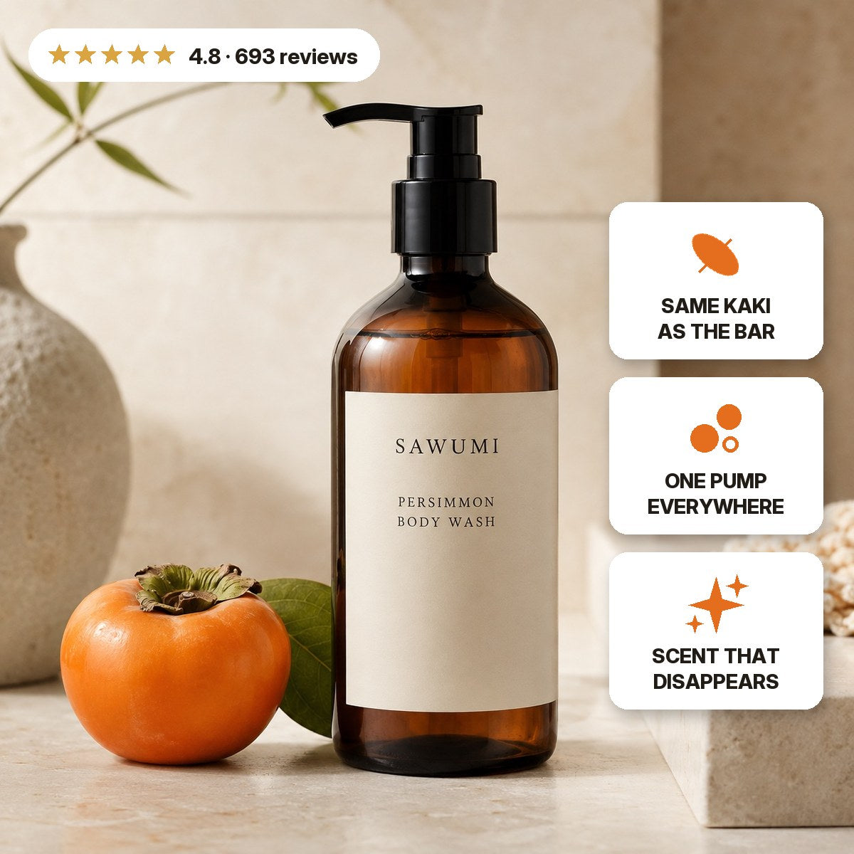 SAWUMI persimmon body wash with reviews and badges