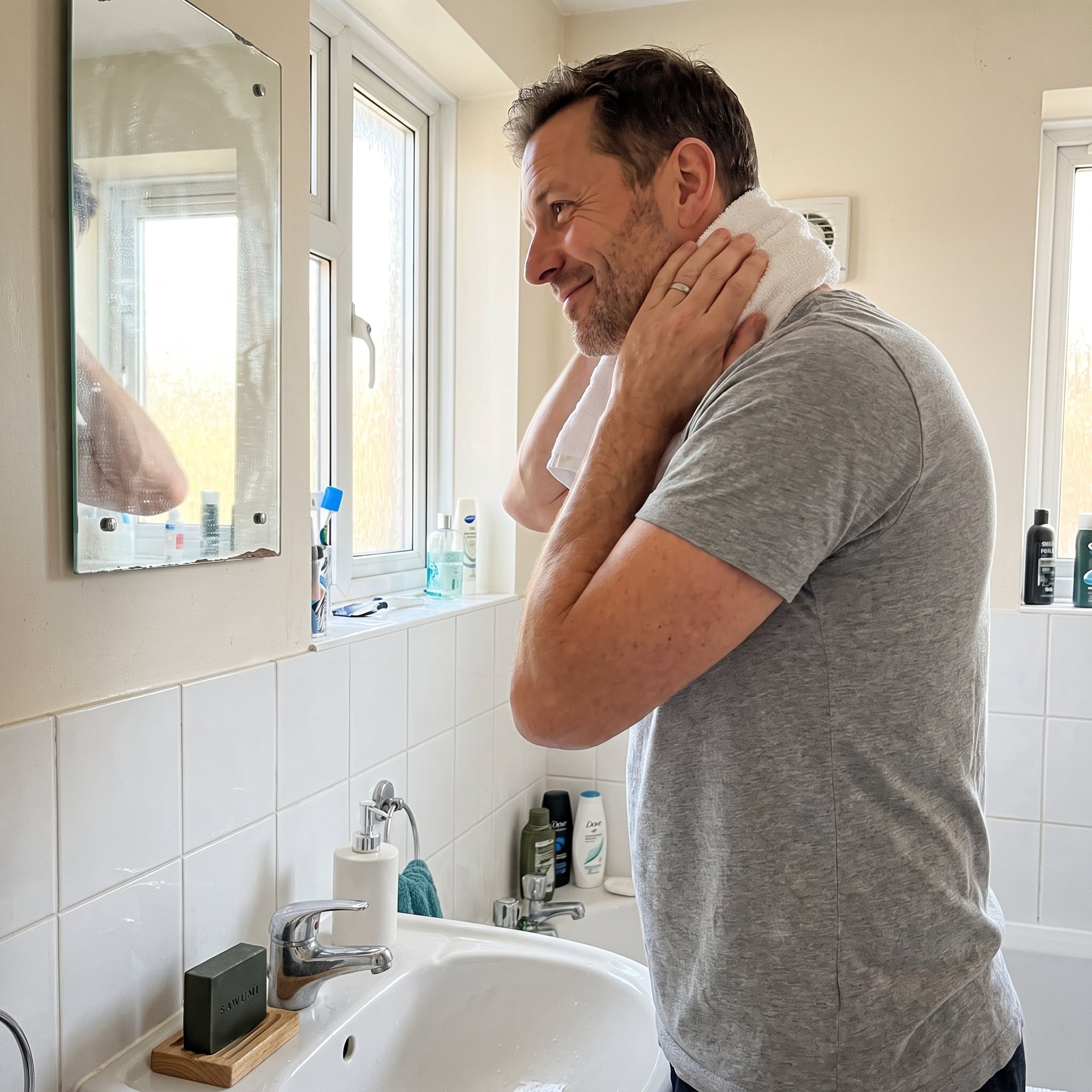 Customer at home with his SAWUMI persimmon soap