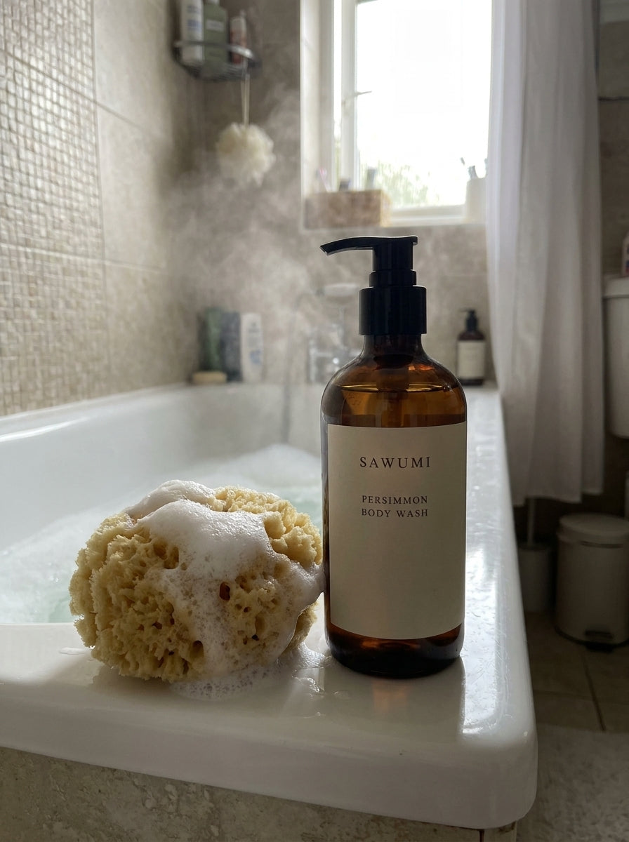 Customer with his SAWUMI body wash in the shower