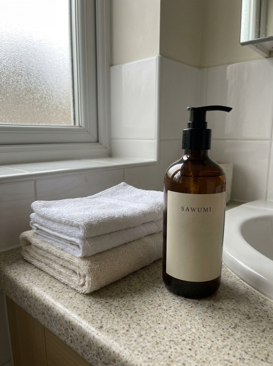 Older couple with their SAWUMI body wash at breakfast