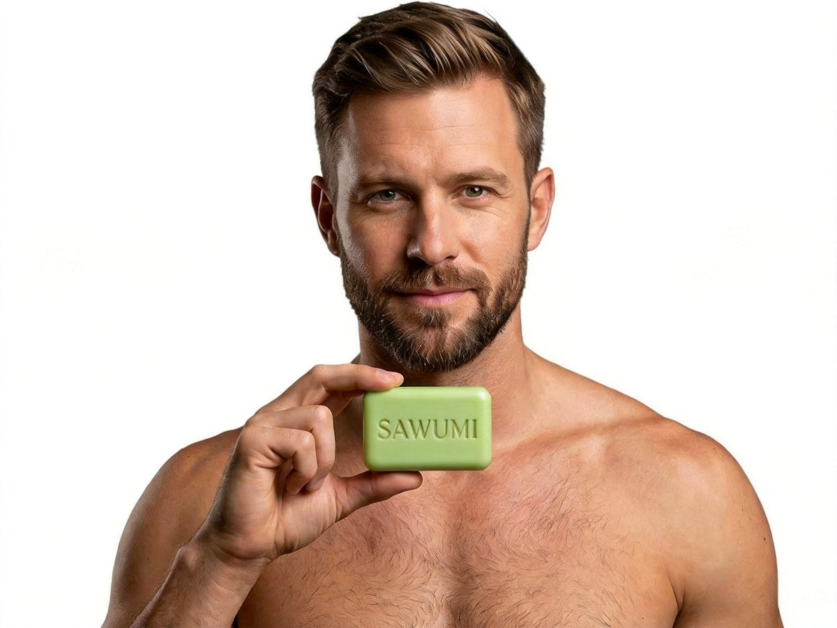 Sawumi customer holding the antifungal bar