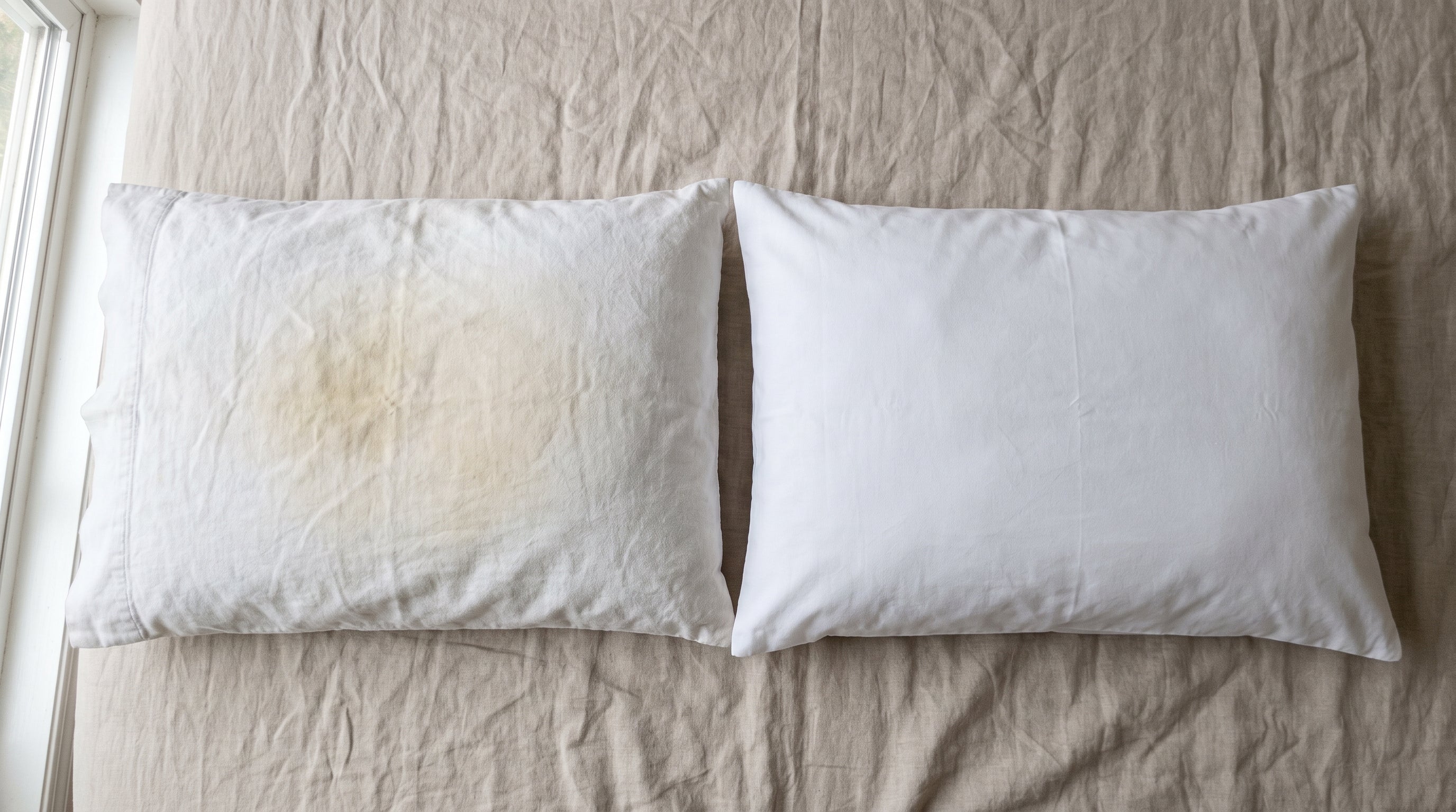 Pillowcase before and after seven days of using Sawumi