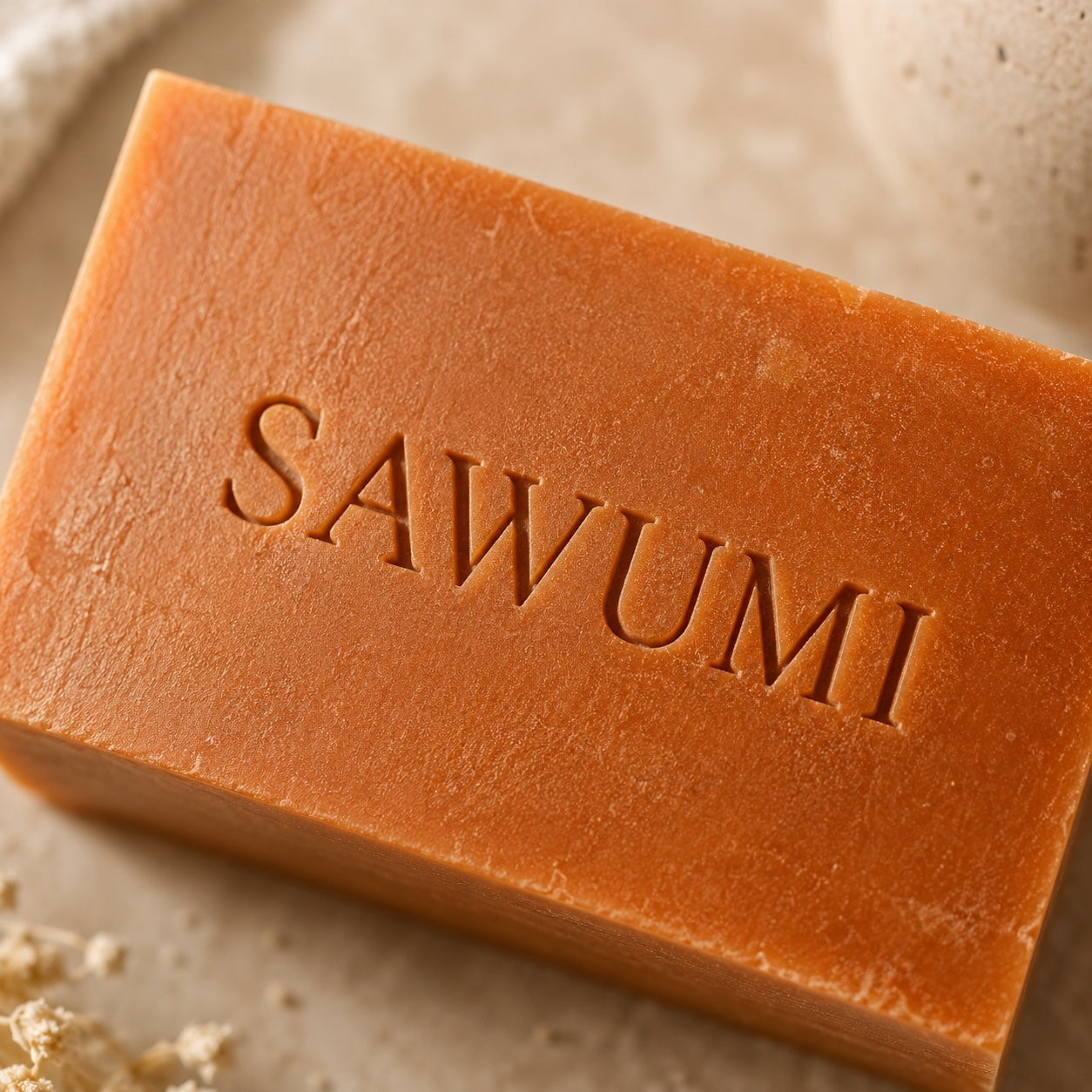 Sawumi persimmon soap bar close up