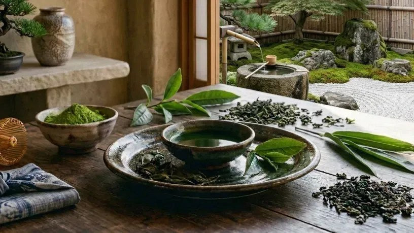 Green tea leaves