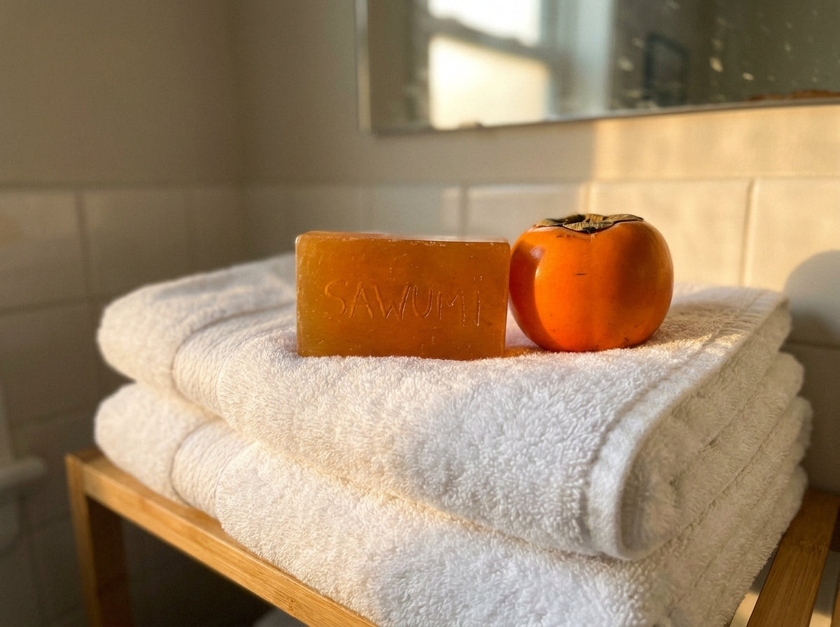 Couple at home with their SAWUMI persimmon soap
