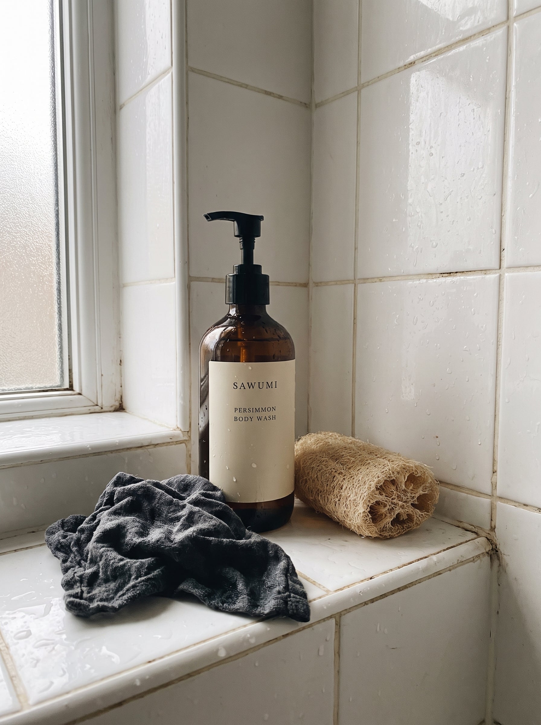 Customer holding her SAWUMI persimmon body wash