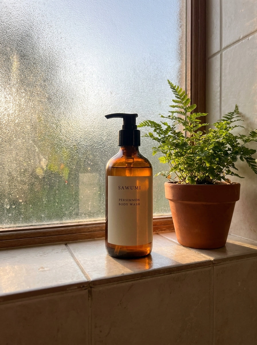Customer with her SAWUMI body wash at home