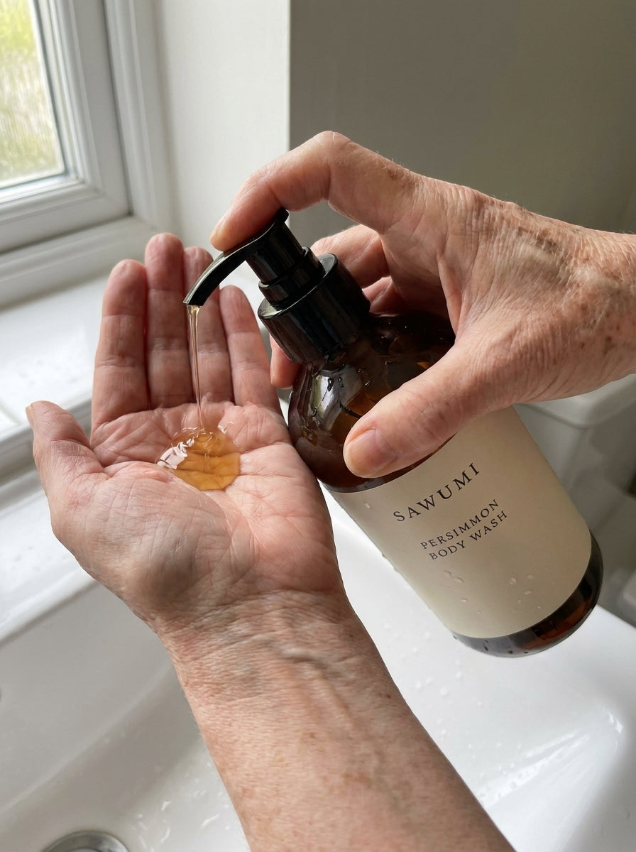 Customer by the window with her SAWUMI body wash