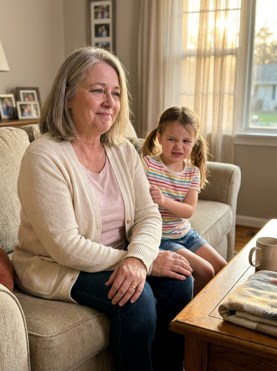 Diane on the sofa with her granddaughter